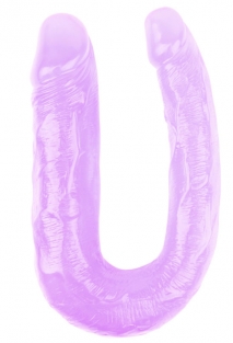 Hi-Rubber �effaf Jel �ift Tarafl� E�ik Dildo - 17cm Mor